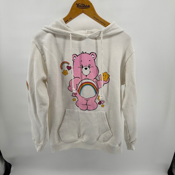 Care Bears White Hoodie Pullover Rainbow Star Graphic Sweatshirt kids 11/13 - Picture 1 of 9
